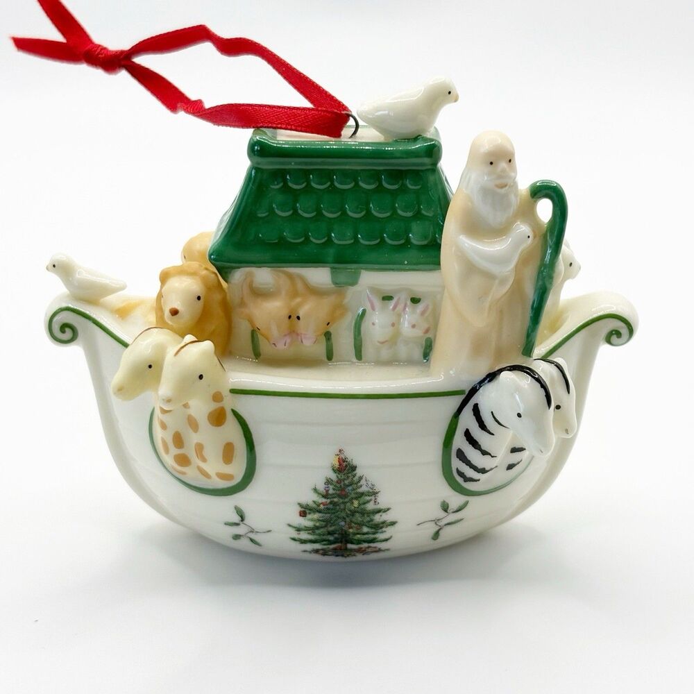 Spode Noah’s Ark Christmas Tree Ornament Porcelain Two By Two In Box Porcelain